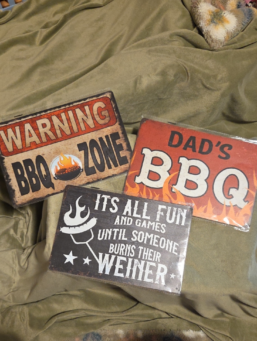 Rustic BBQ Wall Sign Set - Orange, Brown and Black - 8" X 12"